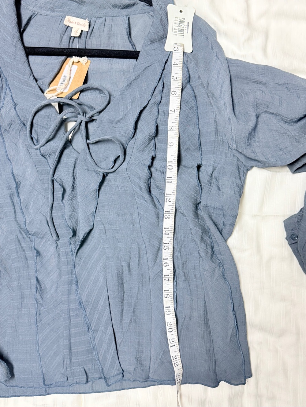 Lightweight Slate Blue Ruffle-Front Women's Top - Large - Picture 3 of 5